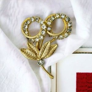 Floral Brooch Vintage Double Flower Blooms Rhinestone Bouquet Circle Swirl